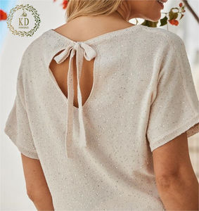 KD Fabricant de tricot OEM ODM Personnalisé Simple Champagne Or Étincelle Attache au dos Haut tricoté léger <span class=keywords><strong>Pull</strong></span> pour <span class=keywords><strong>femme</strong></span> - Product Image 4