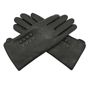 Gants d'hiver en cuir de mouton noir pour femmes, longueur poignet, style uni, non doublés, design thermique pour un usage quotidien - Product Image 6