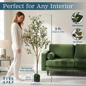 Albero di Ulivo Artificiale da 150 cm (5ft) con 720 <span class=keywords><strong>Foglie</strong></span>, Struttura in Plastica Resistente, Vaso in Plastica Nera - Decorazione per Matrimoni, Casa, Ufficio - Product Image 2