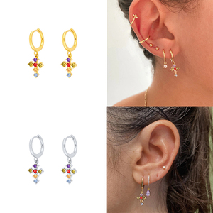 ต่างหูผู้หญิงเพชรรูปกากบาทสไตล์ฝรั่งเศส INS เงินแท้ S925 - Product Image 5