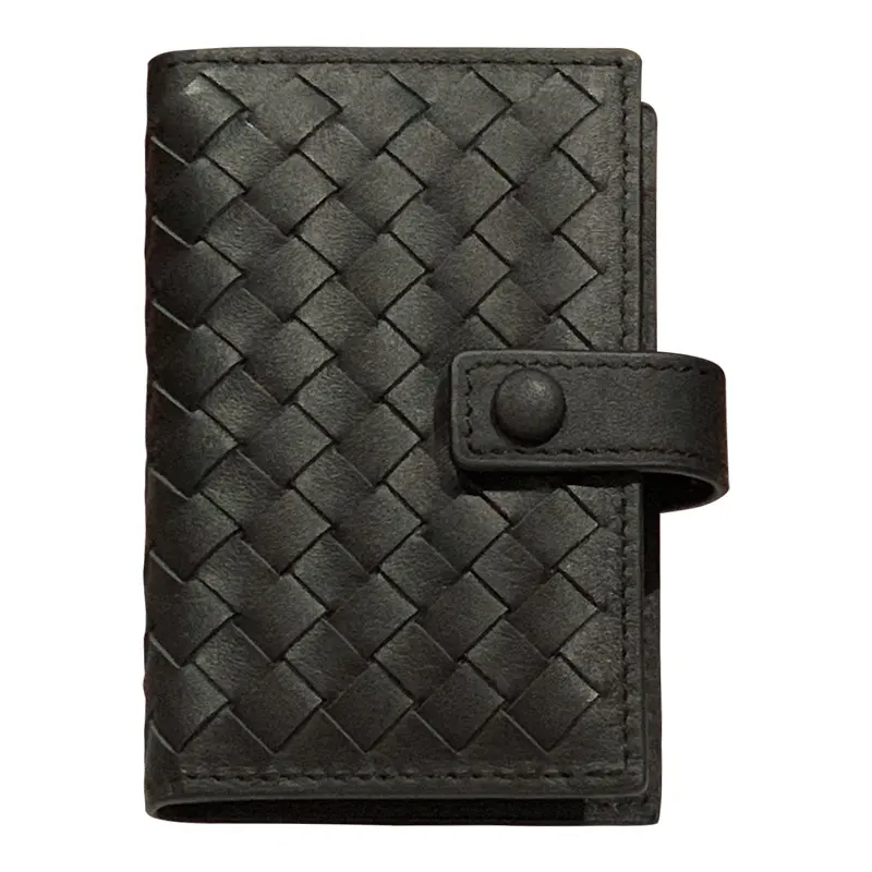 Top Layer Cowhide Bifold Weave Leather With Card Holder Key Ring Holder Key Case Card Bag