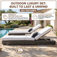 Chaise longue d'extérieur confortable et luxueuse en teck et aluminium avec cadre en rotin PE, coussin réglable, durable et de qualité commerciale