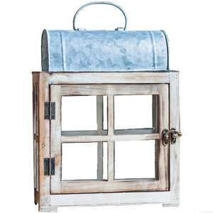 <span class=keywords><strong>Bougeoir</strong></span> en fer <span class=keywords><strong>Art</strong></span> déco rétro avec lanterne en bois et verre pour la décoration intérieure dans le jardin, la cour et la lampe à vent nostalgique - Product Image 2