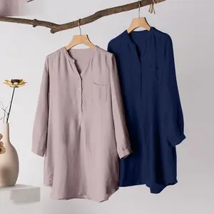 Женская рубашка с V-образным вырезом, белая блузка свободного покроя в мусульманском стиле, повседневный Модный пуловер для офиса, 2023