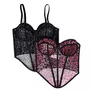 Sexy Leopard Spot <strong>Pattern</strong> Splice Bralette Strap High-End Sense Inner Mesh Lace See-through Outerwear Fishbone <strong>Corset</strong> <strong>Top</strong> - Product Image 6