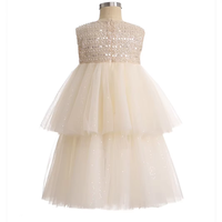 Robe de princesse en tulle à deux niveaux sans manches avec corsage à sequins champagne pour filles, idéale pour les mariages, anniversaires, concours de beauté et fêtes formelles pour les tout-petits et les enfants