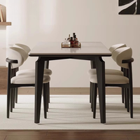 Mesa de Comedor, Diseño Francés en Madera Color Crema, Personalización Disponible, Juego de Mesa de Comedor de Madera con Sillas Modernas de Pizarra