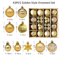 Ensemble de 42 boules de Noël en plastique incassable de tailles variées, 6 cm, imprimées flocons de neige et rayures, décorations suspendues pour sapin de Noël, boîte cadeau