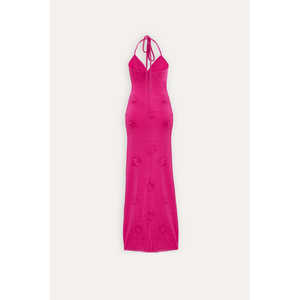 Women's Fuchsia <b>A</b>-<b>Line</b> Strappy Long <b>Dress</b> Floor-Length Party Style 3D Embroidered <b>Pattern</b> Sizes XS XL Polyester Woven ODM Oem - Product Image 1