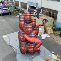 Décoration Gonflable Kraken Attaquant des Barils de Rhum pour Maison Hantée, Fête Thème Pirate, Festival