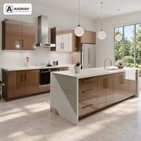Armoires de cuisine personnalisées en acrylique au design luxueux, aménagement en îlot, rangement par tiroirs, dimensions sur mesure et livraison en kit