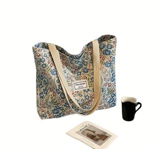 Vintage Floral Print <b>Canvas</b> <b>Tote</b> Bag Large Capacity Eco-friendly Reusable Shoulder Bag for Women Shopping & Daily Use - Product Image 2