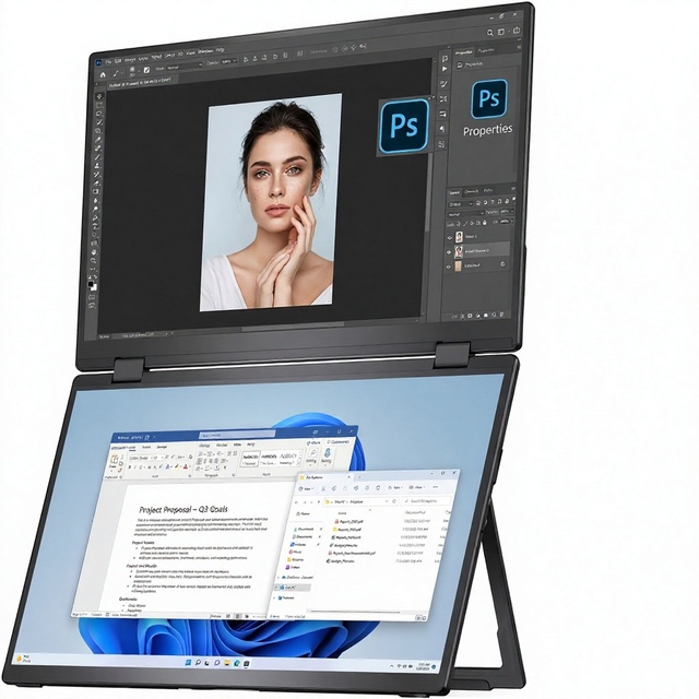 15.6 Inch Dual Screen Portable Monitor 180° Foldable & Rotatable IPS LCD Panel  FHD Supports Dual Display for MacBook Laptops