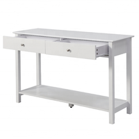 Console moderne en bois pour entrée et salon, table de canapé blanche avec étagère ouverte et 2 tiroirs, table console pour couloir