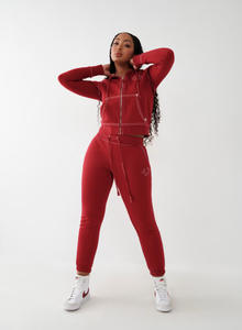 FloralCharm grosir ritsleting Retro Hoodie desainer Fashion cetakan huruf 2 buah Set - Product Image 2