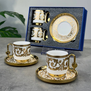 Thanh Lịch 12Pcs Gốm Sứ Xương Trung Quốc Mạ Vàng Arabic Thổ Nhĩ Kỳ Thiết Kế Cốc Cà Phê Và Chiếc Đĩa Đặt Cốc Trà Bộ - Product Image 2