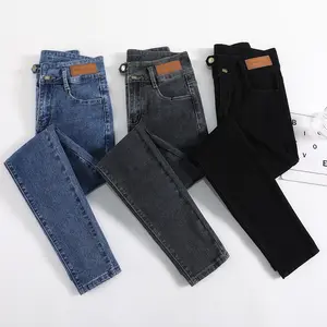 2024 pantalones Nữ Xếp chồng đáy bó sát nữ denim mỏng eo cao Skinny quần bút chì co giãn quần jean nữ