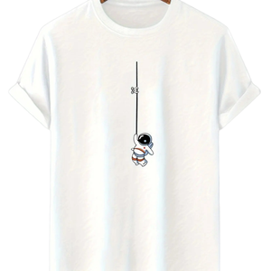 เสื้อยืดคอกลมแขนสั้นผู้ชายผ้าฝ้าย 100% พิมพ์ลายกราฟิกนักบินอวกาศทรงหลวมสไตล์ลำลองสตรีทแวร์ - Product Image 2