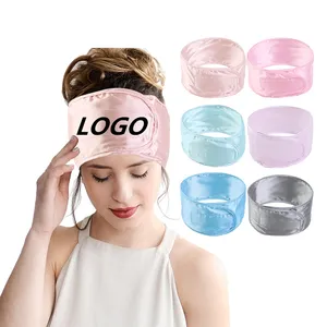 Özel Logo kızlar saten ayarlanabilir kafa bandı erkekler spor saç Wrap uyku kaymaz kadınlar için saç bantları