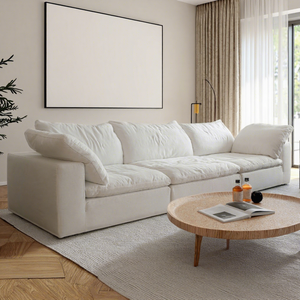 Modern Four-Seater Wind Big Set Cloud <strong>Sofa</strong> <strong>Cream</strong> Frosted Velvet Deep Straight Row for Hotel Living Room Fabric Sponge Filling - Product Image 1