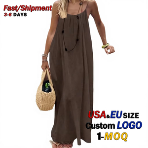 Nuovo Abito Lungo da Donna 2026 con Spalline Sottili e Schiena Scoperta, in Crepe di Poliestere Pieghettato, Tinta Unita, per Primavera e <span class=keywords><strong>Spiaggia</strong></span>, Casual, Commercio all'Ingrosso - Product Image 1