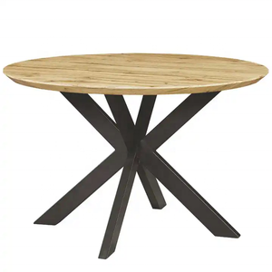 Tavolo da pranzo rotondo KVJ-8409 con base in metallo francese resistente, gambe in ferro e piano in <span class=keywords><strong>parquet</strong></span> di <span class=keywords><strong>rovere</strong></span> <span class=keywords><strong>bianco</strong></span> sbiancato. - Product Image 2