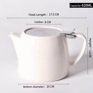 Théière miniature blanche en céramique en forme de souche avec couvercle en acier inoxydable, passoire et infuseur - Product Image 4