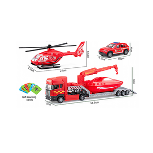 Realistic Alloy <b>Fire</b> Emergency Vehicle Ensemble Inertia Driven Diecast Model Playset With Ladder Tanker Sedan And Rotorcraft - Product Image 1