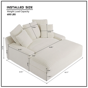 NOVA Canapé-<span class=keywords><strong>lit</strong></span> <span class=keywords><strong>2</strong></span> <span class=keywords><strong>places</strong></span> en velours côtelé blanc, avec fonction compression, pour salon et espace détente, style Cloud - Product Image 2