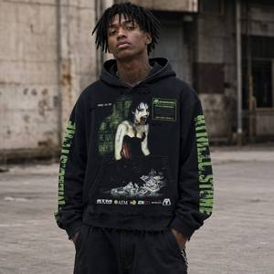 Sweat à capuche zippé pour homme, style hip-hop, effet usé et déchiré, avec logo personnalisé, streetwear vintage, coupe ample et oversize, épais et lourd - Product Image 1