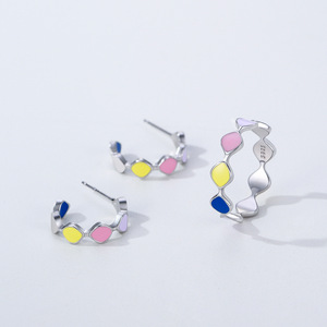 New S925 Sterling <b>Silver</b> Rainbow Epoxy Resin <b>Ring</b> and Earring <b>Set</b>, Women's - A stylish, sweet, and delightful jewelry <b>set</b> - Product Image 6