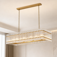Suspension rectangulaire moderne aspect cristal finition laiton pour hôtel, salle à manger, projet de villa