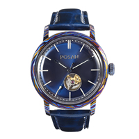 Reloj Mecánico de Moda 90S5 Personalizado de Fábrica, Correa de Cuero, Relojes Mecánicos Blue Star con Caja de Titanio Damasco