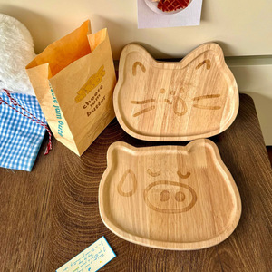 Plato de Madera de Caucho Creativo con Diseño de Animales de Dibujos Animados para Niños, Irrompible, para Cena, Pastel de Arroz, Frutas, Uso Doméstico - Product Image 1