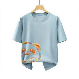 Camiseta OEM personalizada de algodón 100% de alta calidad con bordado, estilo urbano, oversize, con estampado para mujer, camiseta personalizada. - Product Image 1