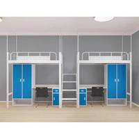 Lit superposé en métal durable pour dortoir et chambre à coucher, étude de lit mezzanine d'école avec bureau insonorisé comprend un rangement pour rideaux pour les étudiants