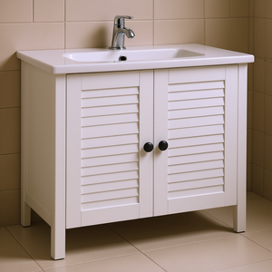 White 2-Door <b>Under</b> <b>Sink</b> Storage Bathroom <b>Cabinet</b> Organizer Rectangular Freestanding <b>Wood</b> Farmhouse Design - Product Image 2