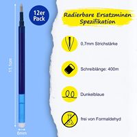 Recharges effaçables 0,7 mm, compatibles avec les recharges Frixion et Eberhard Faber pour stylos roller à encre effaçable