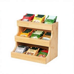 Organisateur de thé vertical en bois sculpté moderne, support à sachets de thé rectangulaire, boîte à thé, solution de rangement pour la maison et le bureau - Product Image 3