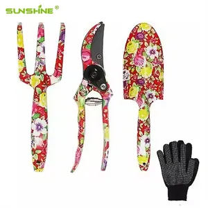 SUNSHINE Melhor conjunto de ferramentas de liga de alumínio com 3 peças estampadas florais/conjunto de ferramentas manuais para presente conjunto de ferramentas de jardim