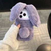 Étuis de téléphone portable en tissu de coton chaud pour l'hiver, antichoc, avec porte-cartes, pour 17/16/15/14/13/12/11 Pro Max, coque oreilles de lapin