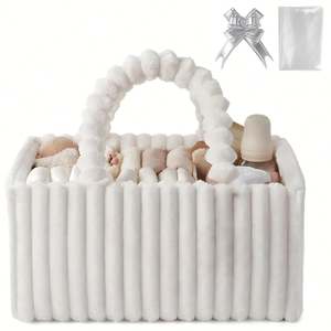 Cesta de Almacenamiento de Franela Beige Crema para Pañales de Bebé, Cesta de Viaje para Artículos Esenciales de Recién Nacido - Product Image 1