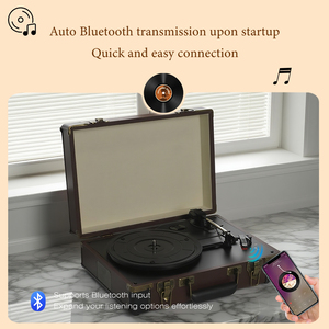 Tourne-disque rétro en cuir OEM ODM, 3 vitesses, Hi-Fi stéréo, lecteur <span class=keywords><strong>de</strong></span> disques vinyles LP avec haut-parleurs intégrés pour cadeaux <span class=keywords><strong>de</strong></span> Noël - Product Image 3