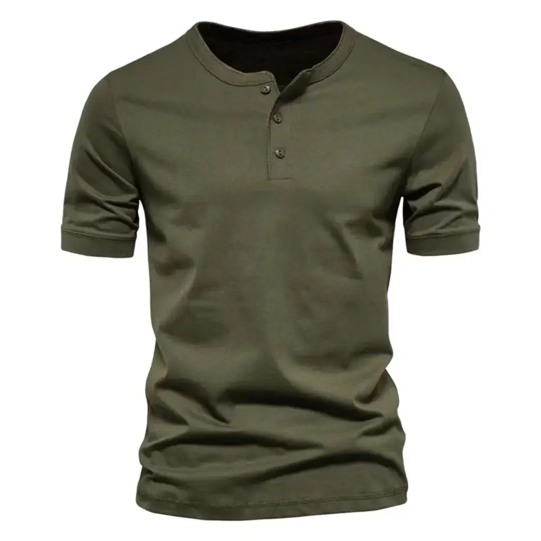 Solid Color Casual T-shirts Men O-neck Button Up Cotton Men T Shirt Breathable Quality Classic Top Tees Men