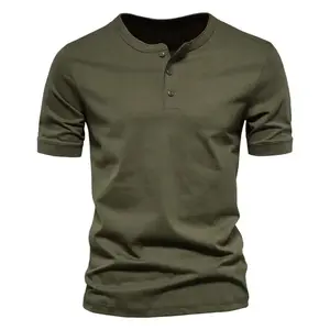 Effen Kleur Casual T-Shirts Mannen O-hals Knoopsluiting Katoenen Heren T-Shirt Ademende Kwaliteit Klassieke Top Tees Heren