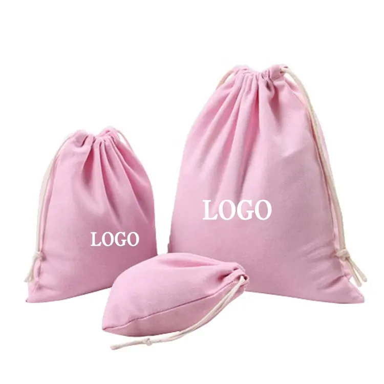 Wholesale Drawstring Bag Cloth Big Small Cotton Drawstring Bag Custom Logo Pink Canvas Drawstring Bag