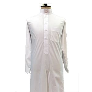 Venta caliente clásico blanco hilado poliéster tela Stand <span class=keywords><strong>Collar</strong></span> Qatar Robe con mangas de puño y botón de metal túnica musulmana - Product Image 5