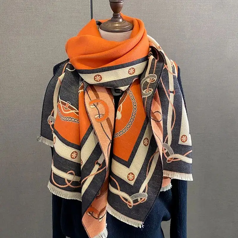 Luxury Scarf Women Winter Cashmere Shawls Wraps Thick Warm Lady Travel Stole Bufanda Hijab Fashion Print 2023
