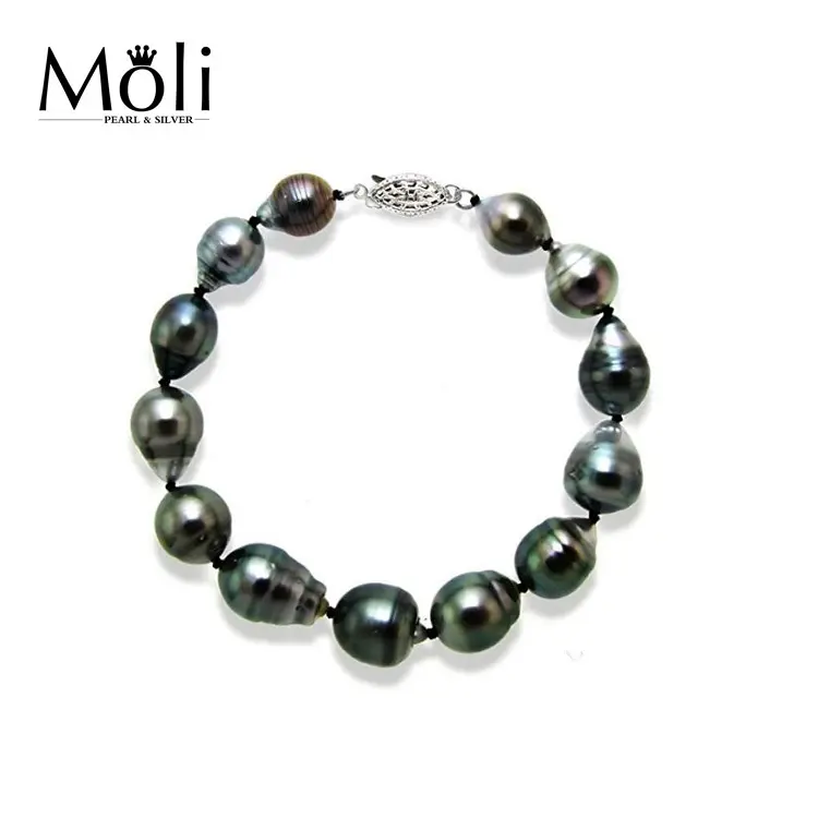 Diezi — Bracelet en perles de pc de mer, bricolage, perle de couleur noire naturelle, fermoir en argent Sterling 925, bijoux vente en gros, 9-10mm