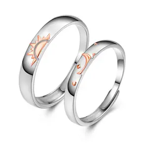 แหวนเงินคู่สี S925สำหรับผู้ชายและผู้หญิงดวงอาทิตย์ดวงจันทร์ดาวแหวนออกแบบเฉพาะของขวัญวันเกิดสำหรับแฟนสาว